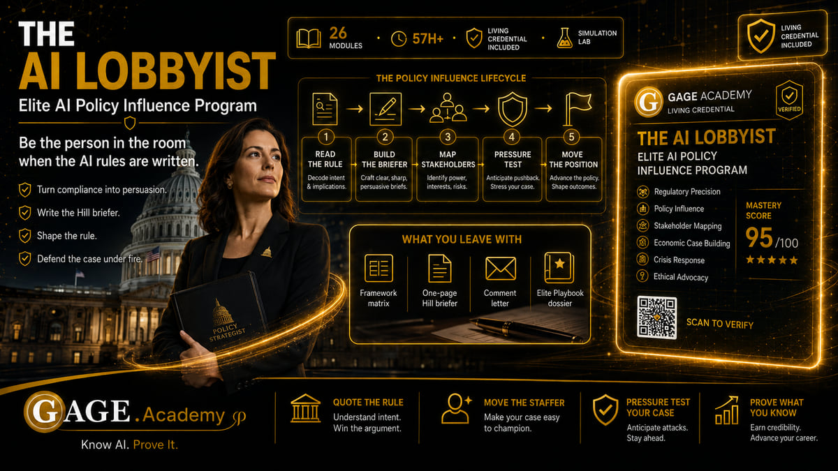 The AI Lobbyist: Certified AI Policy Strategist: Every other program teaches you to live under the rules of AI. This one makes you the person in the room when the rules are written.